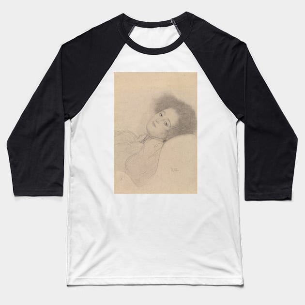 Portrait of a Young Woman Reclining by Gustav Klimt Baseball T-Shirt by Classic Art Stall